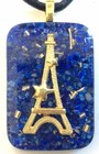 Orgone Pendant Necklace golden Eiffel Tower & Lapis Lazuli Stones. Made in USA