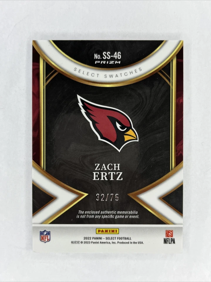2022 Select Zach Ertz Select Swatches White Prizm Jersey /75 Cardinals - Image 2 of 2