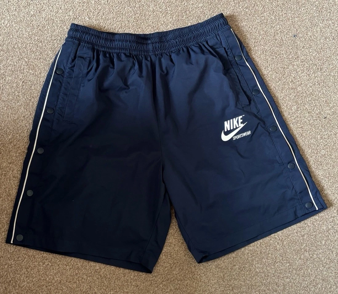 Nike Sportswear Tearaway Sports Shorts Mens Large Snap Side Popper Navy Blue