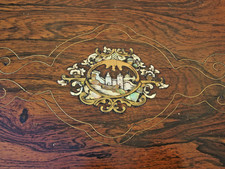 Rosewood Writing Slope with key and brass, mother of pearl and abalone inlay