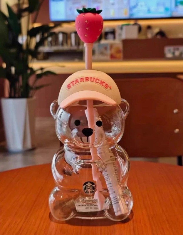 2026 Starbucks Limited Edition Pink Bearista Glass Cold Cup & Straw 20 oz NIB