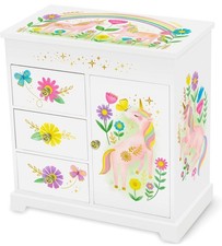 Giggle Honey Musical Unicorn Jewelry Box, Mirror, Drawers, 9 x 5 x 5 in