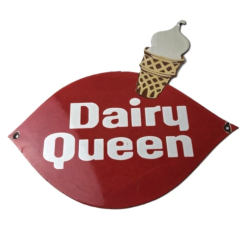 Vintage Dairy Queen Sign - Porcelain Diner Gas Pump Ice Cream Cone Sign