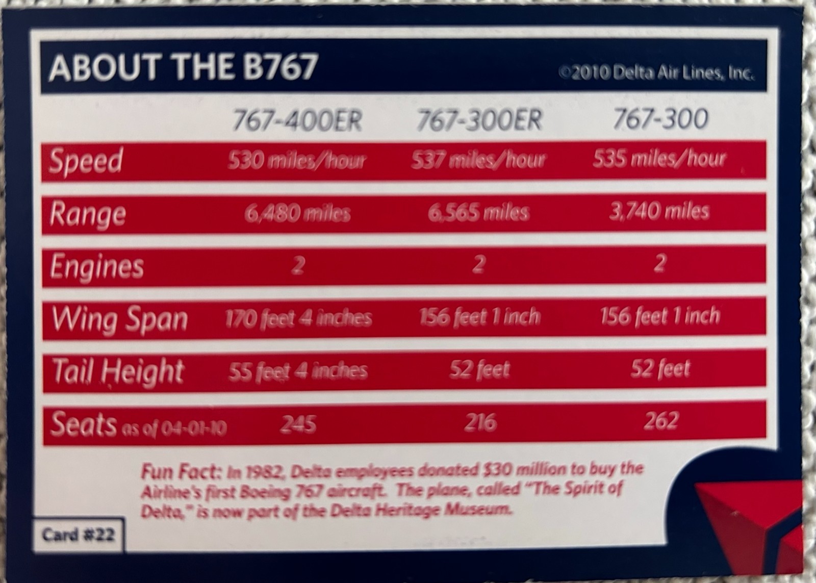 🔥RARE 2010 Delta Trading Card #22 Boeing 767 B767 - second product detail image
