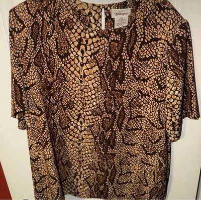 Worthington Brown Animal Print Women Plus Size 22W Short Sleeve Blouse