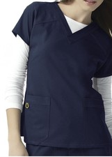 Women  s Scrub Top WonderWINK Four Stretch In Solid Navy Sz Front Pockets