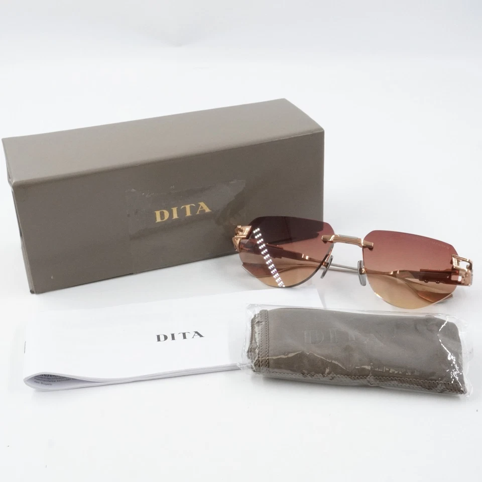 DITA GRAND-IMPERYN Rimless Frame Sunglasses in Rose Gold - Silver w/ Sunset Lens