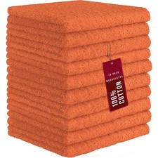 100 Cotton Washcloths 12x12 in, Orange 10 Pack 
