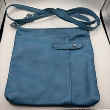 Vera Pelle Leather Adjustable Crossbody Light Blue Made In Italy