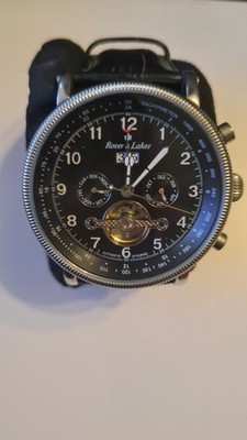 Rover & Lakes Automatik Herrenuhr   Open Heart   Lederarmband