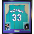 Framed Facsimile Autographed Alonzo Mourning 35x39 Charlotte Teal Reprint Jersey
