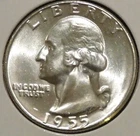 Silver Quarter - Washington - 1955 (UNC from fresh roll) [905]
