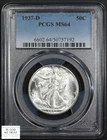 1937 D Walking Liberty Silver Half Dollar 50C PCGS MS 64