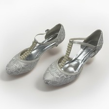 Pearl Lace Womens Heels Shoes Dress Up Wedding Prom Sz EU 38 US 7.5