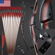 62" Archery Takedown Recurve Bow & Carbon Arrows Wooden Riser for Hunting Target