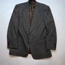 Vtg USA Made Hart Marx 44L Brown Herringbone 100 Wool Tweed Blazer Sport Coat