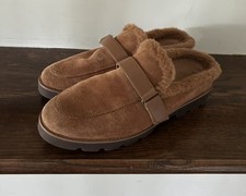 Vionic Tan Suede Faux Fur Lined Mule Slippers Orthotic Support Buckle Strap 7