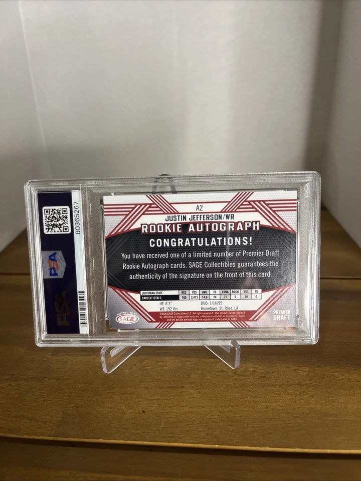 2020 Sage Hit Justin Jefferson Rookie Auto PSA 10 Auto 10 #A2 - Image 2 of 2