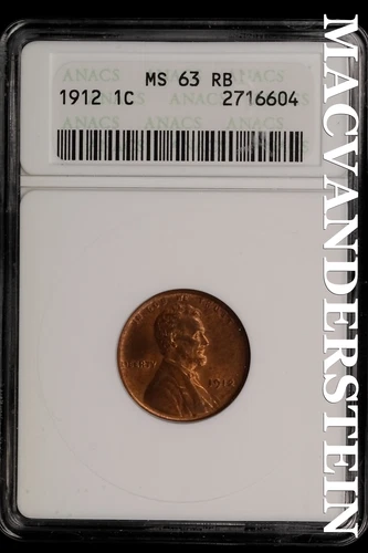 1912 Lincoln Wheat Cent-ANACS MS 63 RB Gem BU No Reserve #SLL546