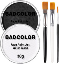 Black  Clown White Face Body Paint with 3Pcs Painting Brushes, Water Based SFX