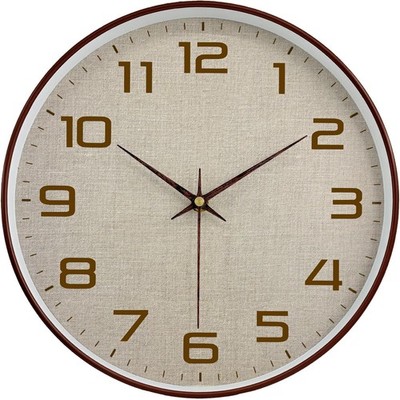 12 Inch Woodgrain Wall Clock Battery Operated Silent Linen Texture Face Brown
