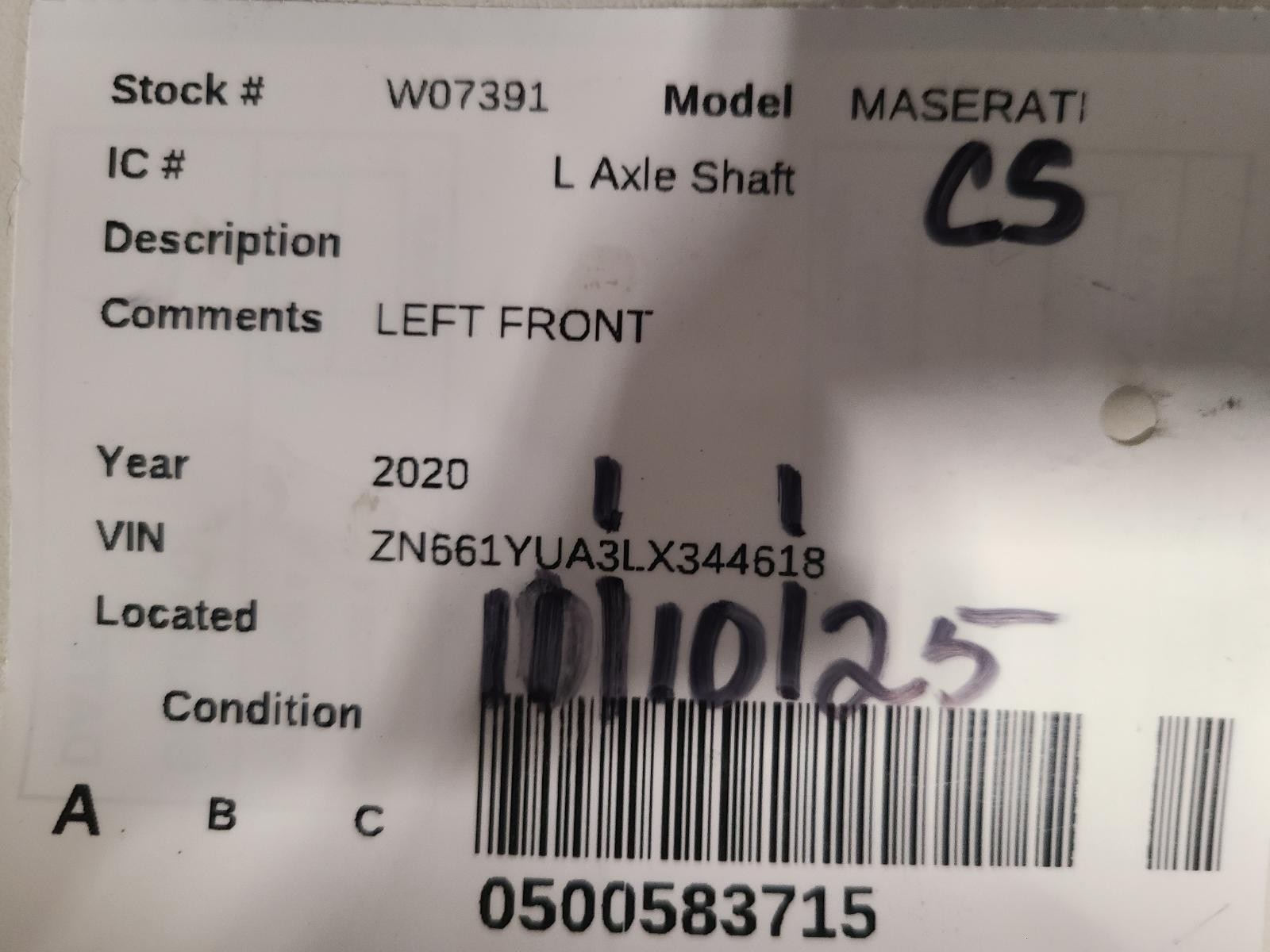 Used Drive Axle Shaft fits: 2020 Maserati LEVANTE  Grade A