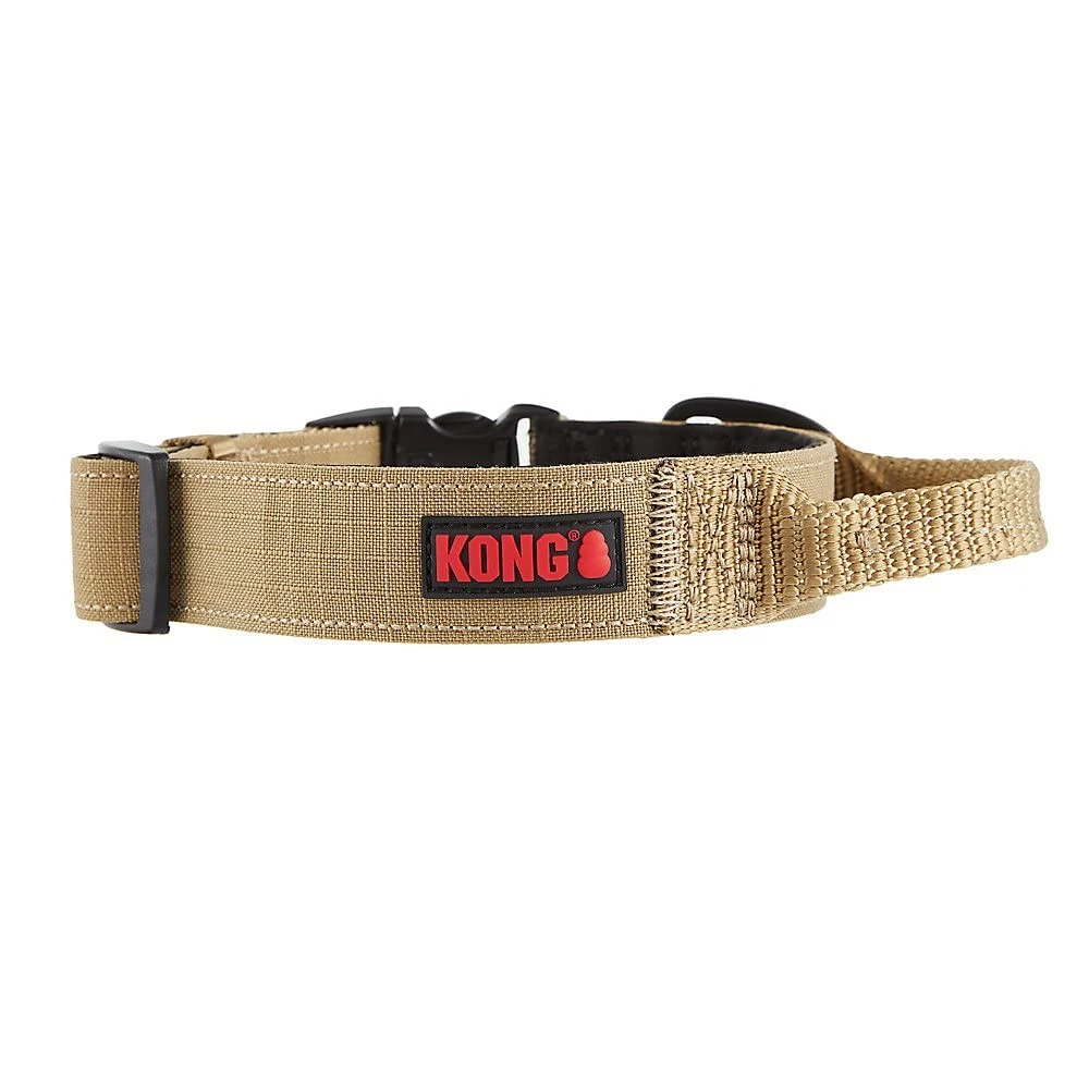 KONG Ultra Durable Padded Dog Collar with Handle for Extra Control XL Tan