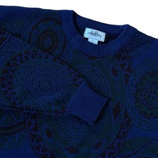Vintage 90s Union Pier Blue Geometric Knit Sweater Crew Neck Pullover Large
