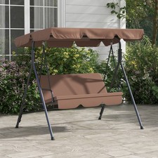 3 Seater Garden Swing Chair Canopy Outdoor Patio Hammock Bench Seat Steel Brown