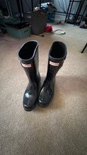 Hunter Black Gloss Rain Boots Waterproof Mid-Calf Pull-On Boots