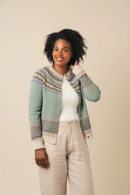 Eribe women's cardigan green fine knit New