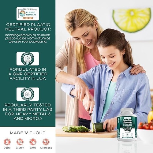 Athinika Organic Spirulina & Chlorella Detox Capsules, Energy & Immunity Booster - Picture 2 of 4