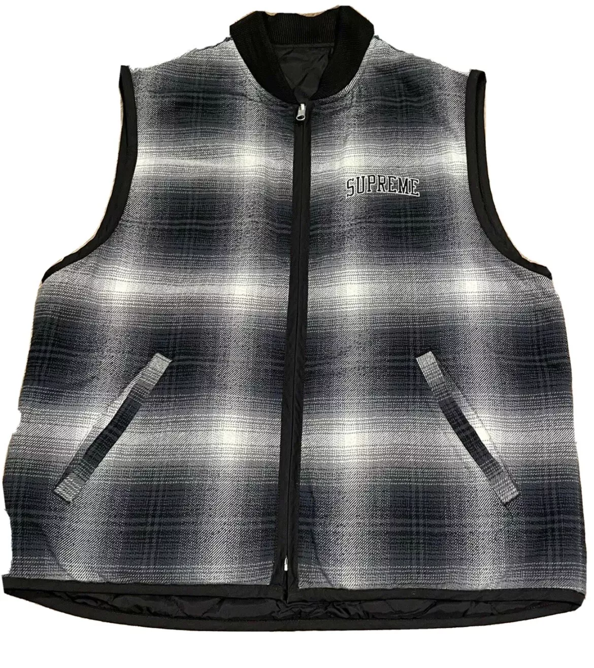 FW17 Supreme Réversible Shadow Plaid gilet vert foncé taille moyenne DSWT