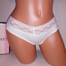 Victoria Secret Panty Small low Rise Hiphugger White Solid Lace Trim New