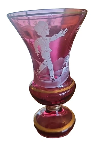 Vintage Fenton Mary Gregory Hand Painted Cranberry Art Glass Vase 1970's