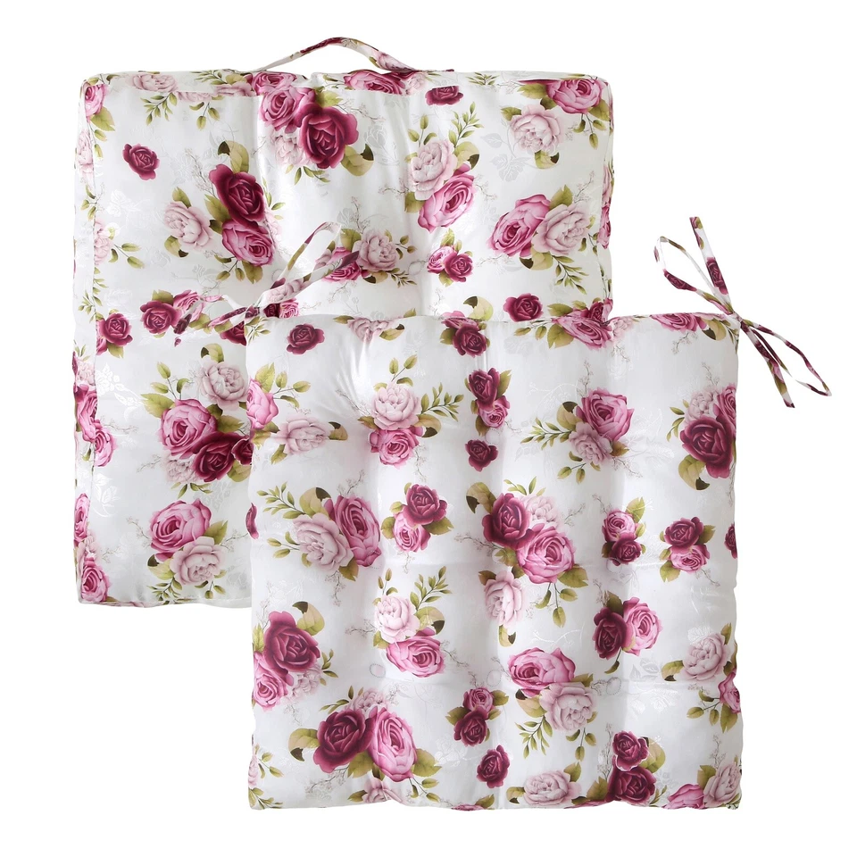 WOMETO Sitzkissen Matratzenkissen 40x40 Landhaus Rosen Stuhlkissen Garten Polster rosa