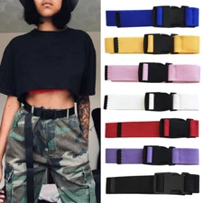 Women/Men Fashion Punk Canvas Belt Long Waistband Plastic Buckle Adjustable New