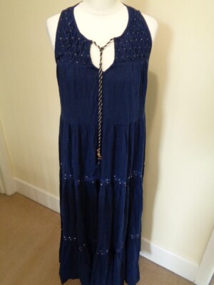 EAST BRAND NEW NAVY BLUE MAXI DRESS WITH GOLD SEQUIN AND TIE DETAIL - SIZE  SMALL | eBay UK
