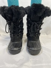 KHOMBU Black Nordic Winter Insulated Suede Faux Fur Boots Ladies 6 M 744065