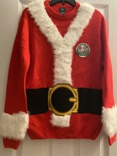 NWT SANTA UGLY CHRISTMAS SWEATER HOLDS A 6 PACK BEER SODA RED SM RETAIL 60