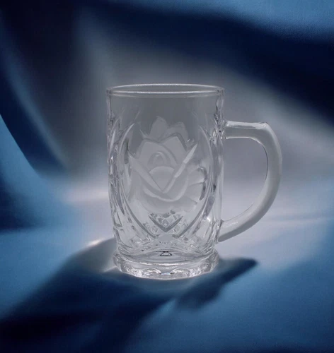 Mikasa Frosted Rose Glass Mugs - Elegant Clear Glass - Set of four