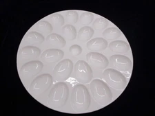 Large Round White Ceramic Deviled Egg Dish Holds 24pcs 14.5"
