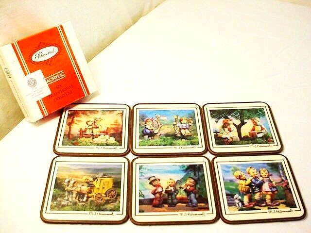 Vtg Set of 6 Coasters MJ Hummel Pimpernel Cork Backed Acrylic England NOS FrShp