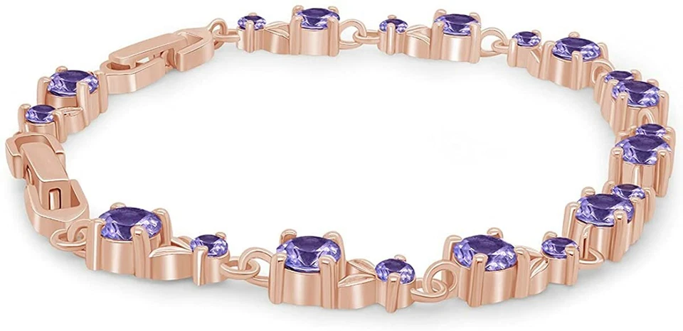 Pulseira de tênis simulada em forma de folha de ametista de diamante em prata folheada a ouro 14k - Imagem 4 de 4