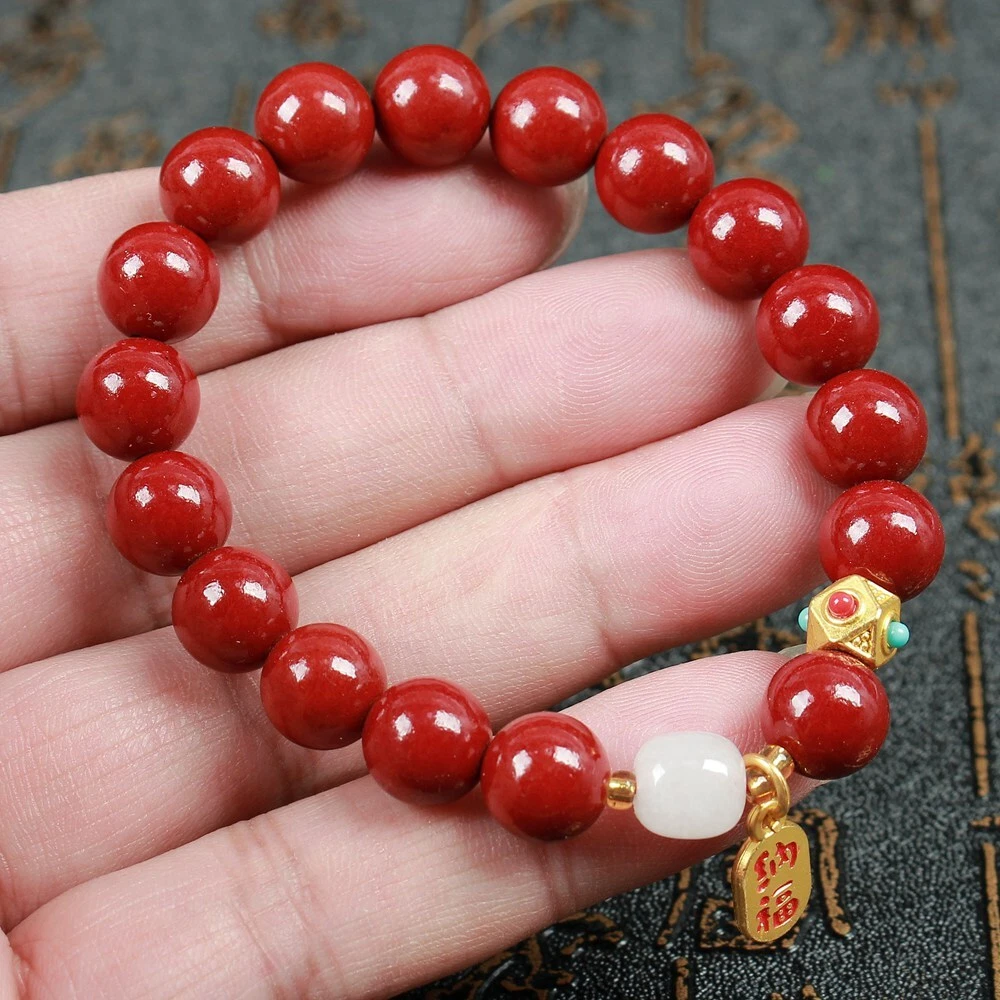 Natural crystal Nafu vermilion Buddhist bead bracelet