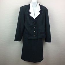 Perceptions Women's Blue Green Hounds Tooth Skirt Suit Jacket Coat Set 10 12
