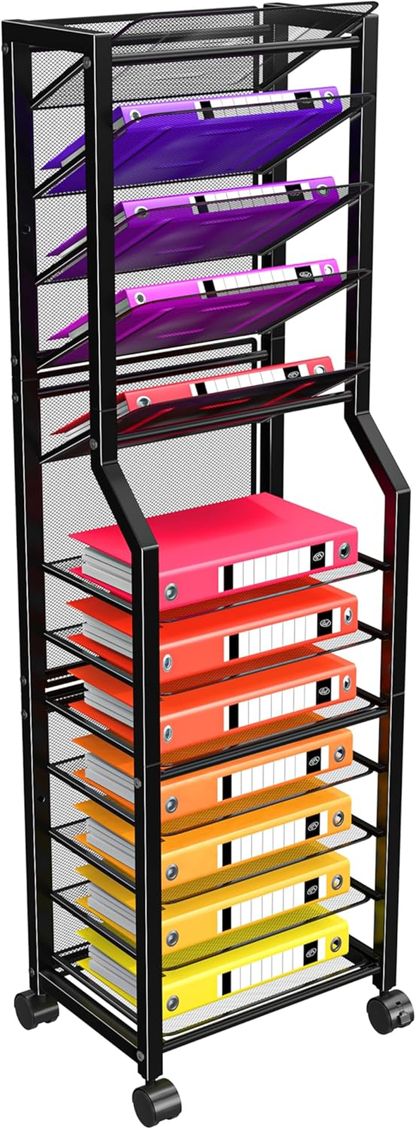 12 Tier Rolling File Cart,Desk File Organizer with Sliding Trays and Wetal Mesh-image