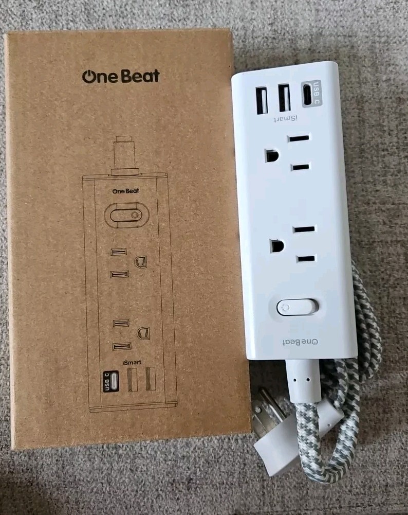 10Ft Extension Cord with Multiple Outlets, Flat Plug Power Strip Surge Protector-image