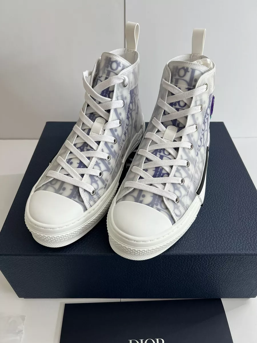 Dior And Kenny Scharf B23 High Top Sneakers In Dior Oblique White And Purple