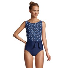NWT Lands' End Womens Tie Front High Neck One Piece Swimsuit Size 6 120 DD713